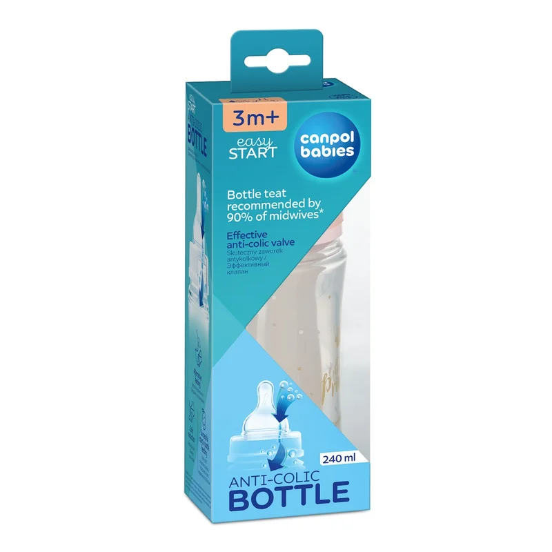 Butelka szeroka antykolkowa Canpol babies 240 ml PP EasyStart ROYAL BABY różowa