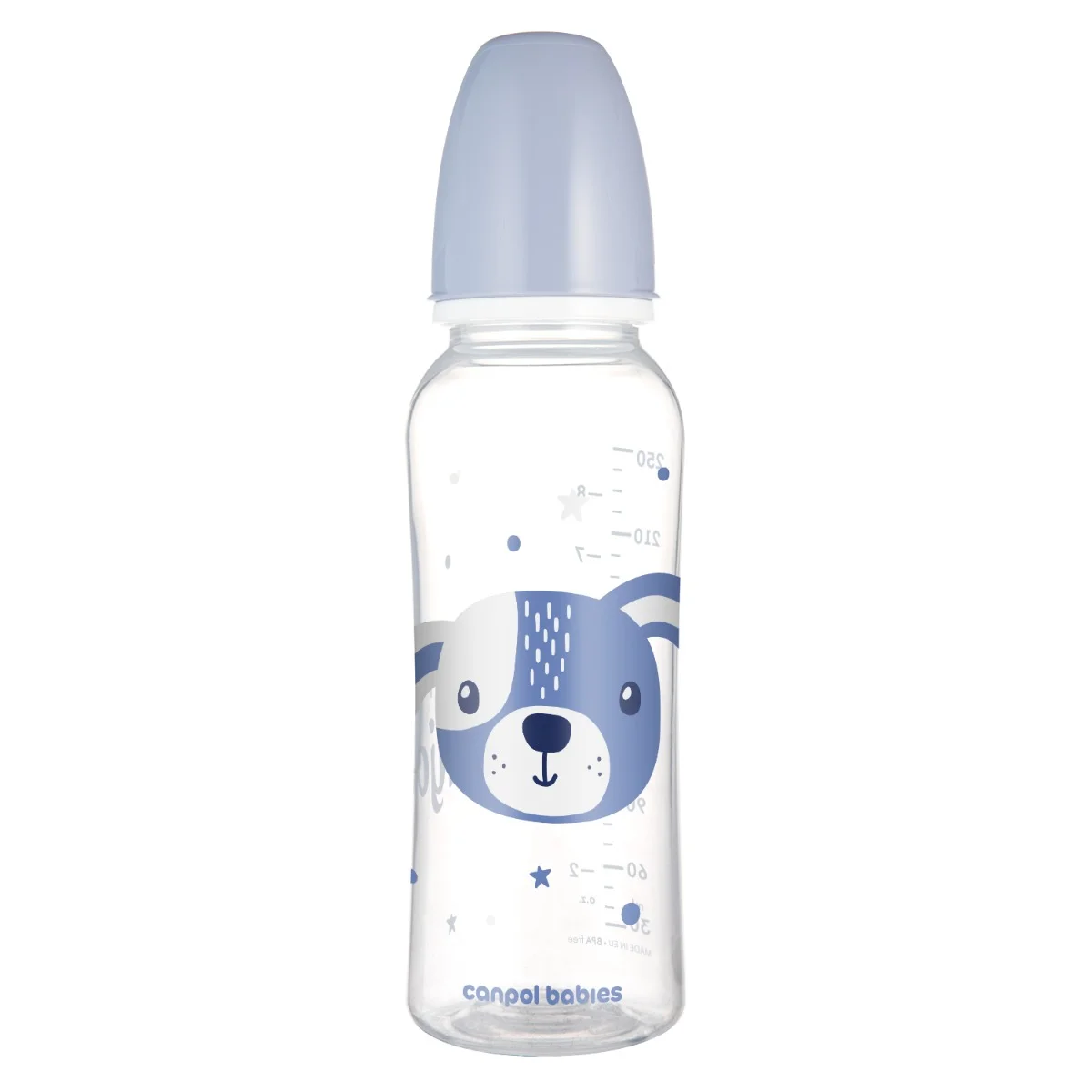 Canpol babies Butelka standardowa wąska 250 ml CUTE ANIMALS niebieska