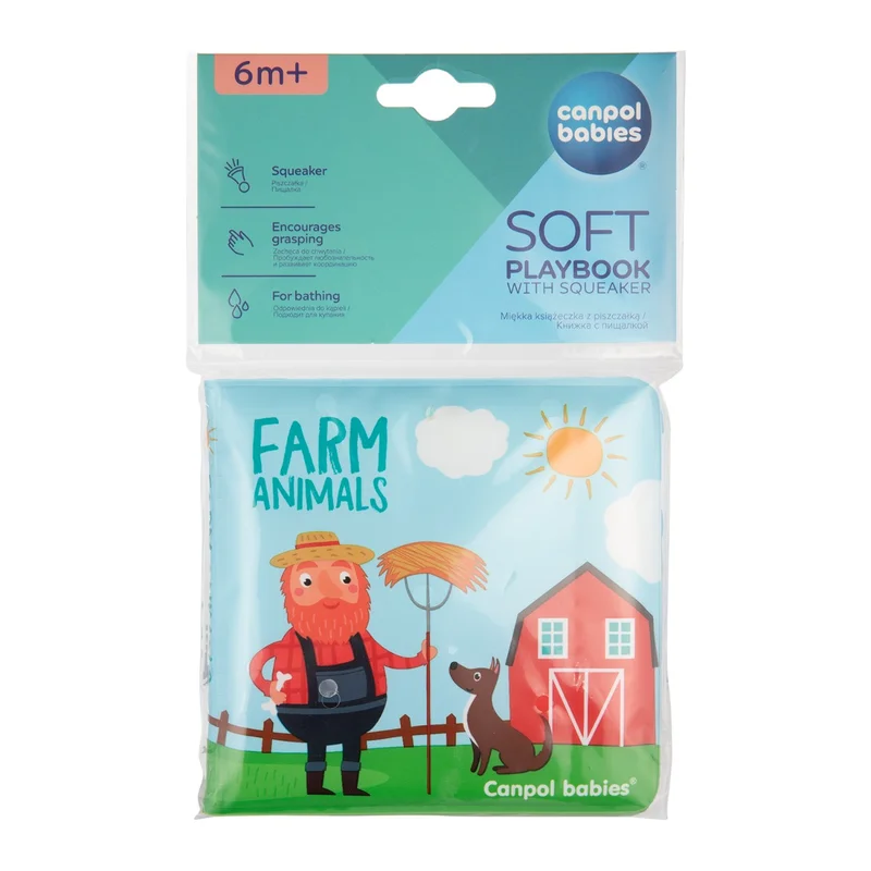 Canpol babies Miękka książeczka kąpielowa z piszczkiem FARM ANIMALS