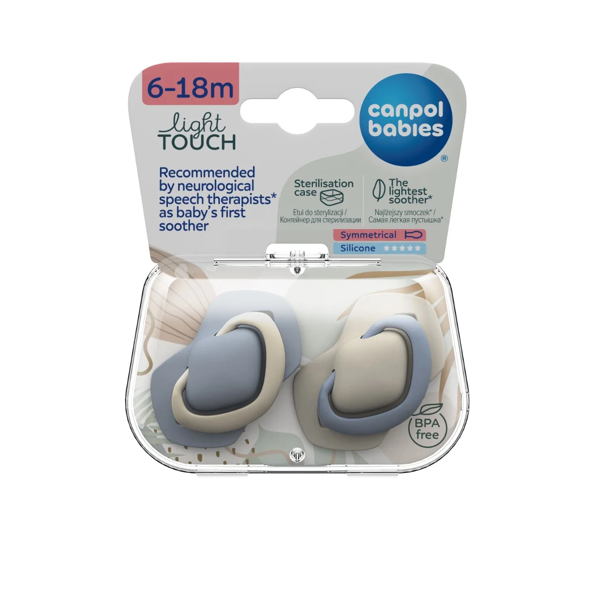 Canpol babies Smoczek silikonowy Light touch 6-18m symetryczny PURE COLOR 2 szt.