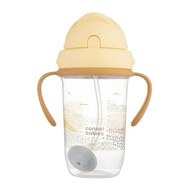 Canpol babies Kubek niekapek z rurką i odważnikiem 270 ml MOUNTAINS żółty​
