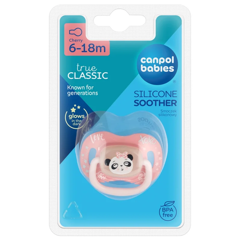 Canpol babies Smoczek uspokajający silikonowy 6-18m okrągły EXOTIC ANIMALS panda