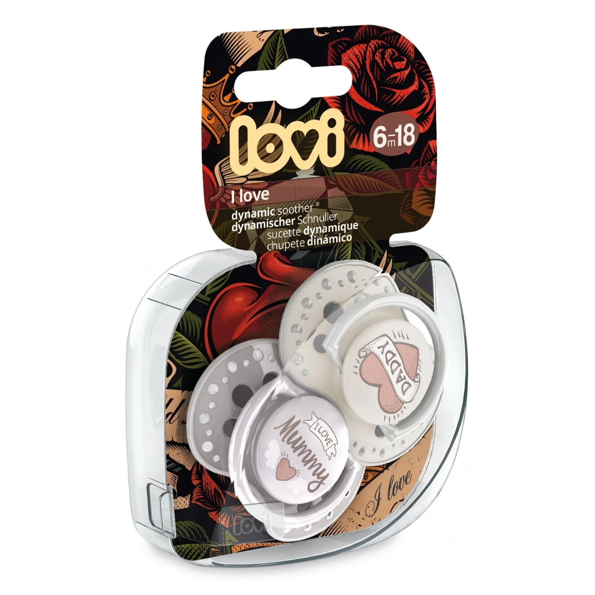 Smoczek silikonowy dynamiczny LOVI 6-18 m 2 szt. I Love