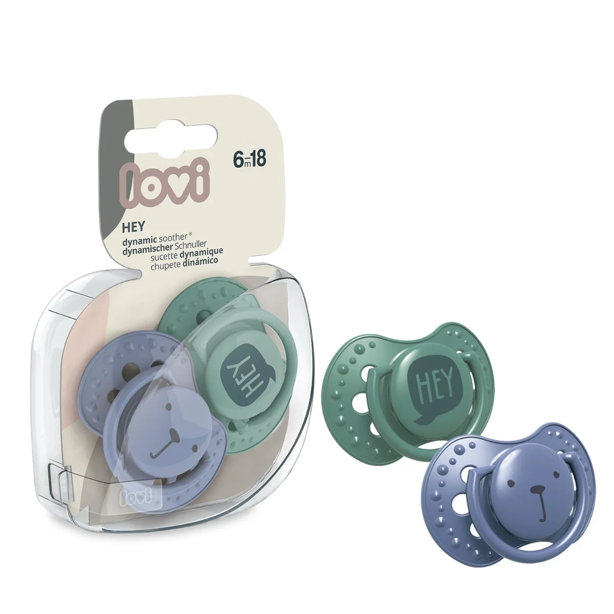 Smoczek silikonowy dynamiczny LOVI 6-18 m 2 szt. Hey Boy