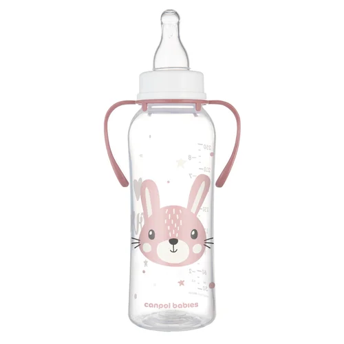 Canpol babies Butelka standardowa wąska z uchwytami 250 ml CUTE ANIMALS różowa