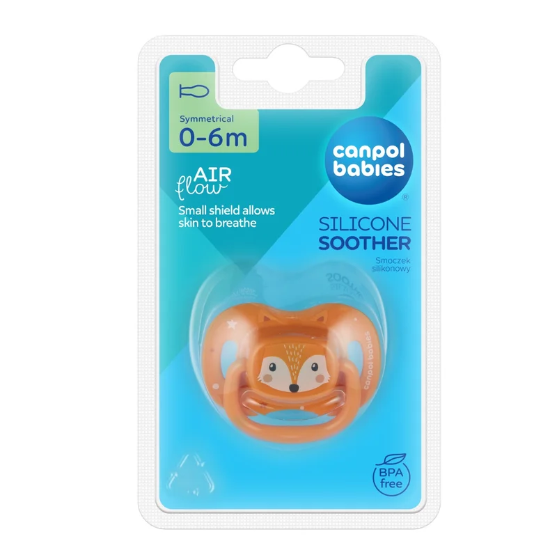 Canpol babies Smoczek usp. silikonowy 0-6m symetryczny CUTE ANIMALS pomarańczowy
